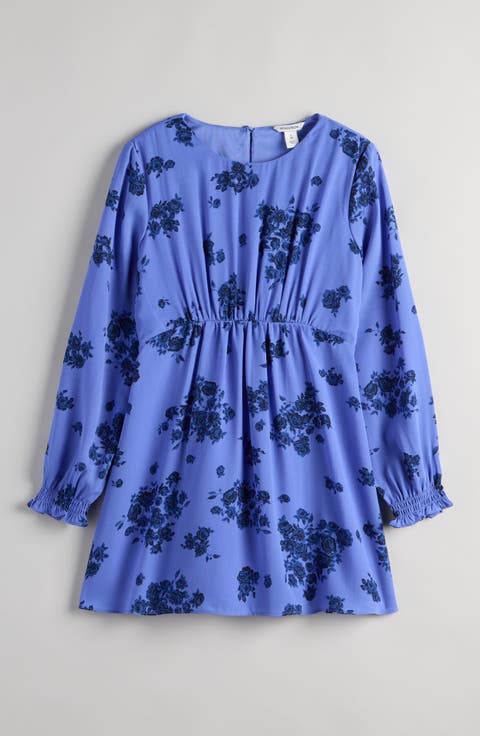 Kids' Floral Empire Waist Long Sleeve Dress