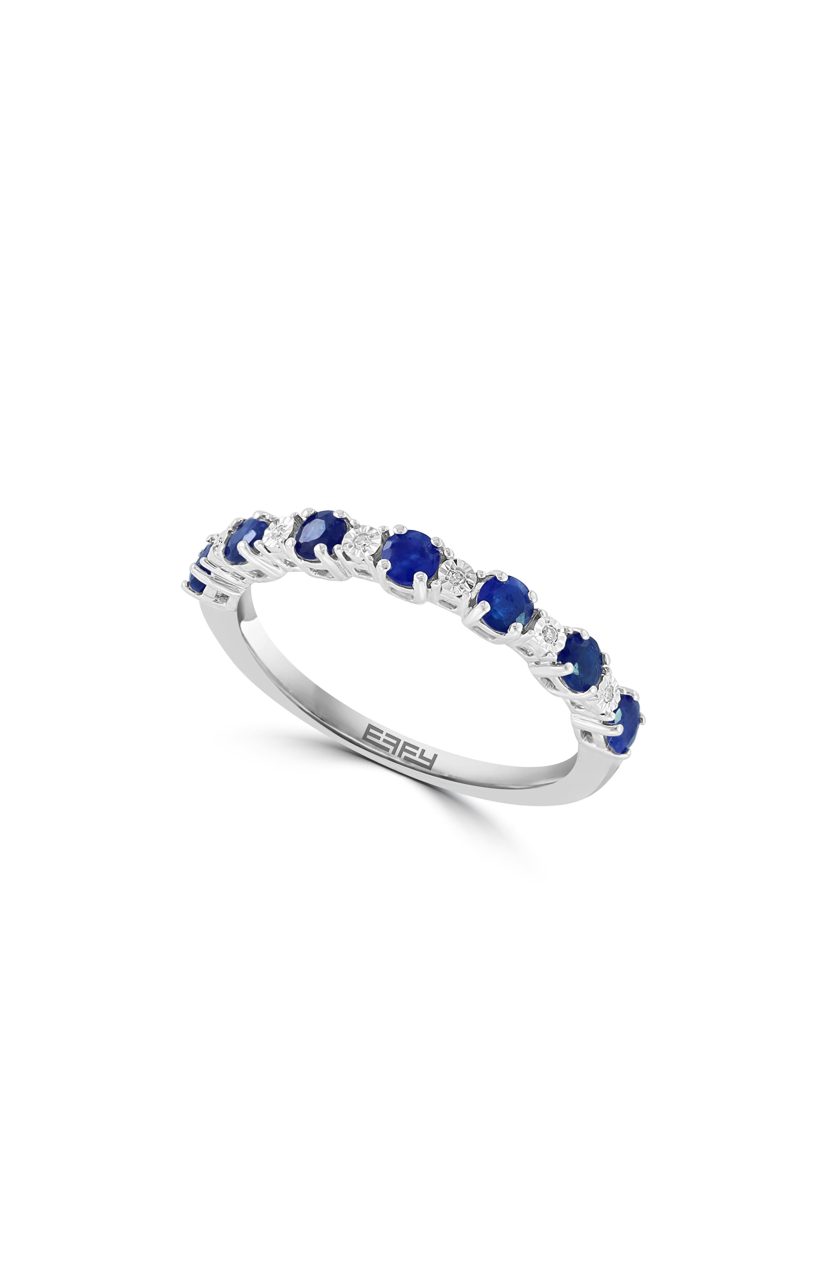Sapphire & Diamond Sterling Silver Band Ring