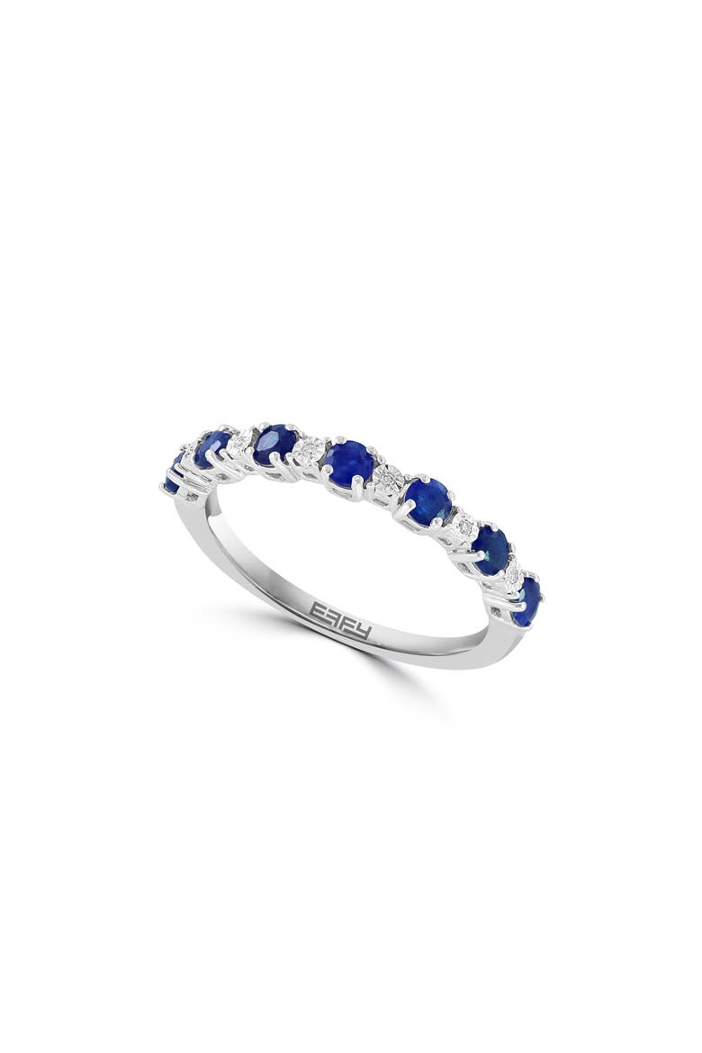 Sapphire & Diamond Sterling Silver Band Ring, Main, color, BLUE