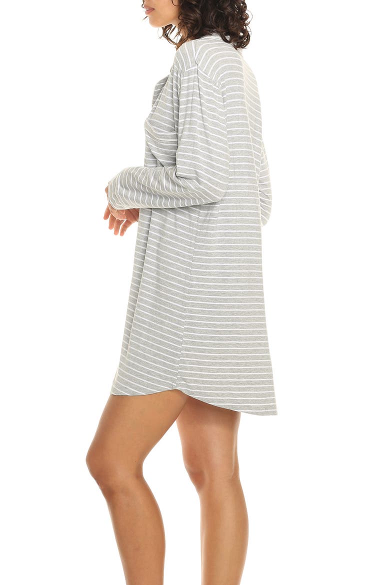 Kate Stripe Long Sleeve Nightgown, Alternate, color, GREY/ WHITE STRIPE