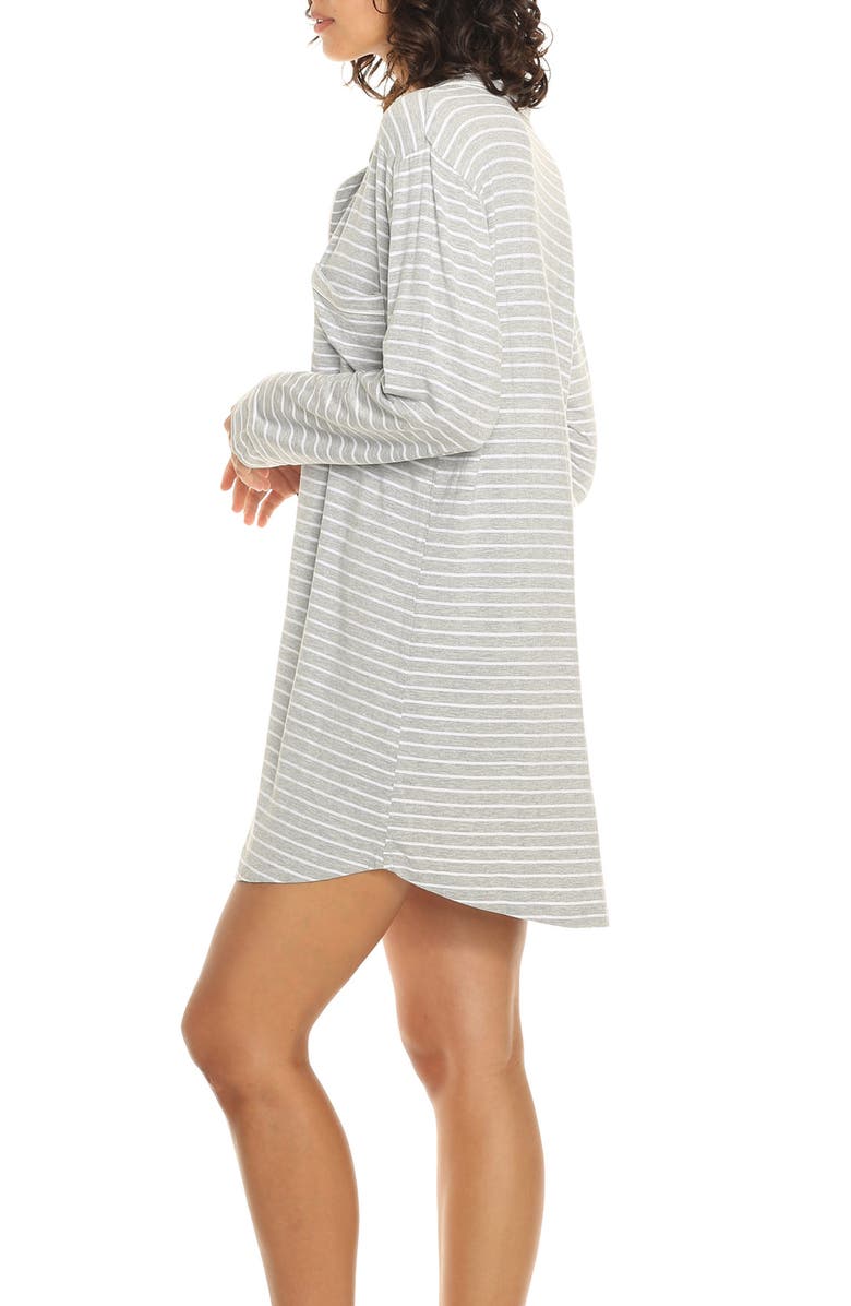 Papinelle Kate Stripe Long Sleeve Nightgown, Alternate, color, Grey/ White Stripe