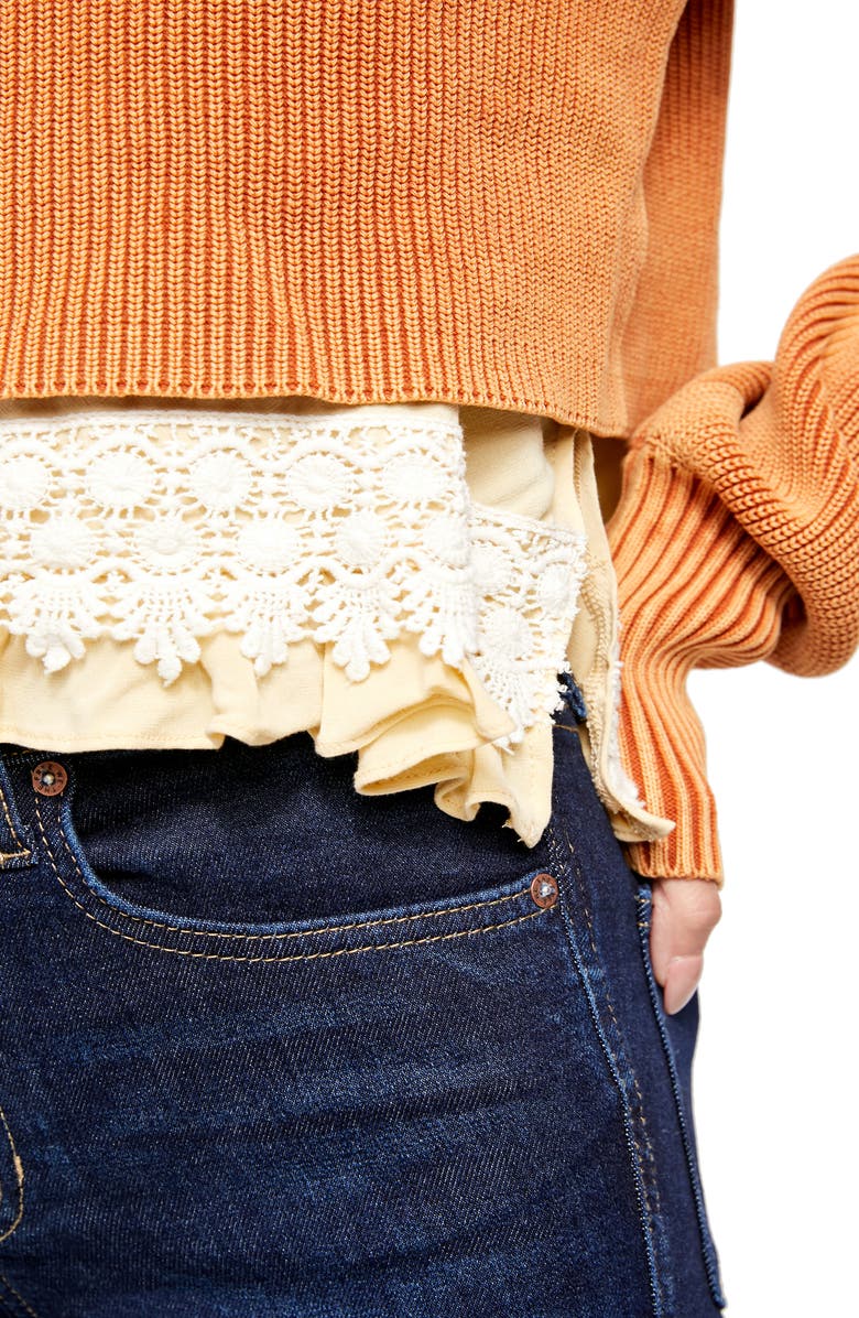 Free People At First Glance Crochet Hem Turtleneck Sweater, Alternate, color,