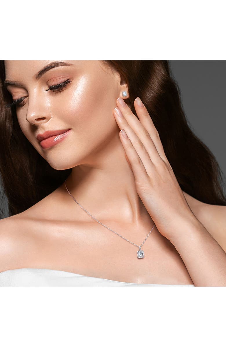 DELMAR Sterling Silver Aquamarine & Diamond Halo Earrings & Necklace Set - 0.12ct., Alternate, color, Blue