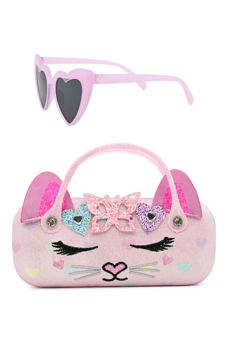 Kids' Bella Butterfly Hearts Crown Sunglasses with Case, Alternate, color, PETAL