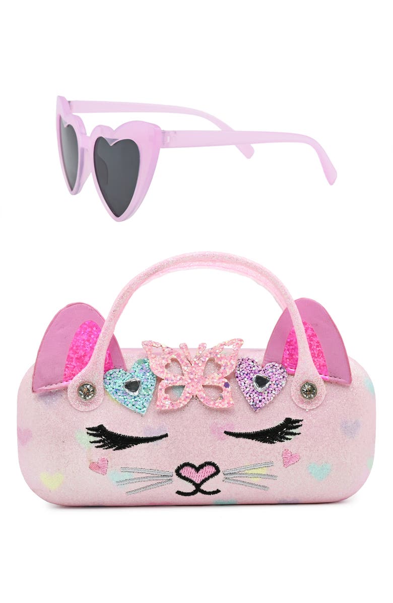 OMG Accessories Kids' Bella Butterfly Hearts Crown Sunglasses with Case, Alternate, color, Petal