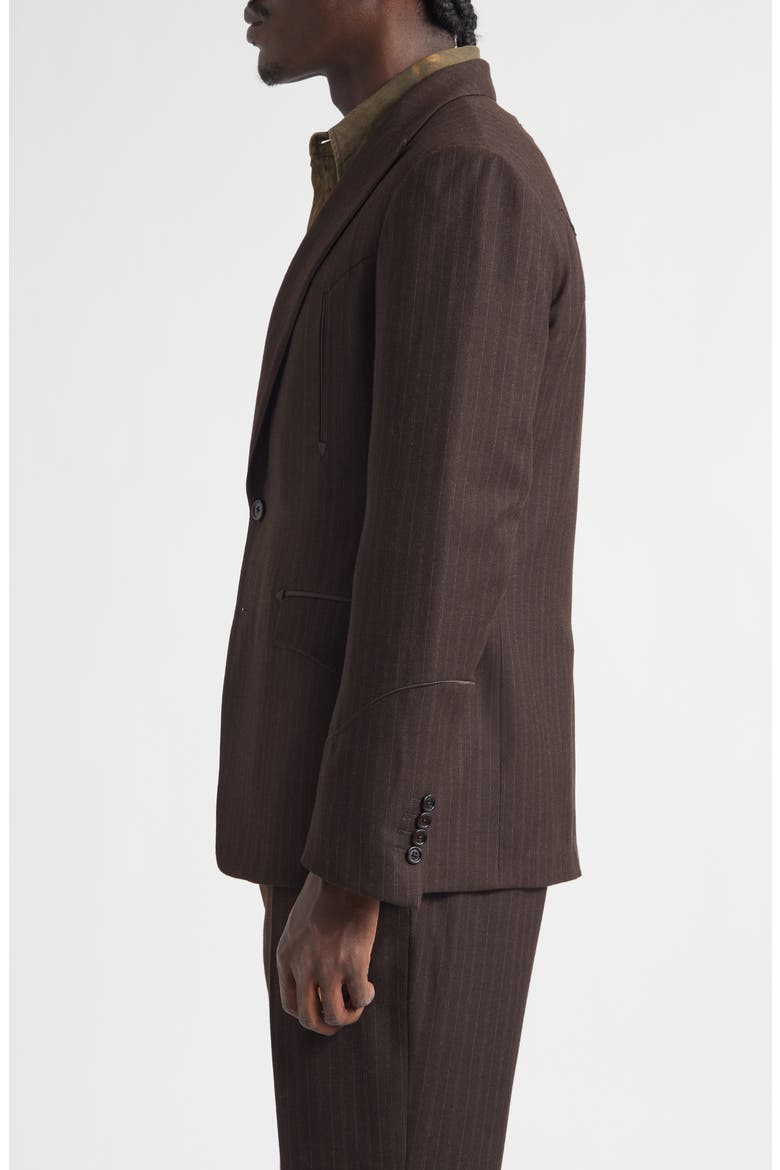 Pinstripe Wool Flannel Western Tuxedo Jacket, Alternate, color, BROWN CHARCOAL