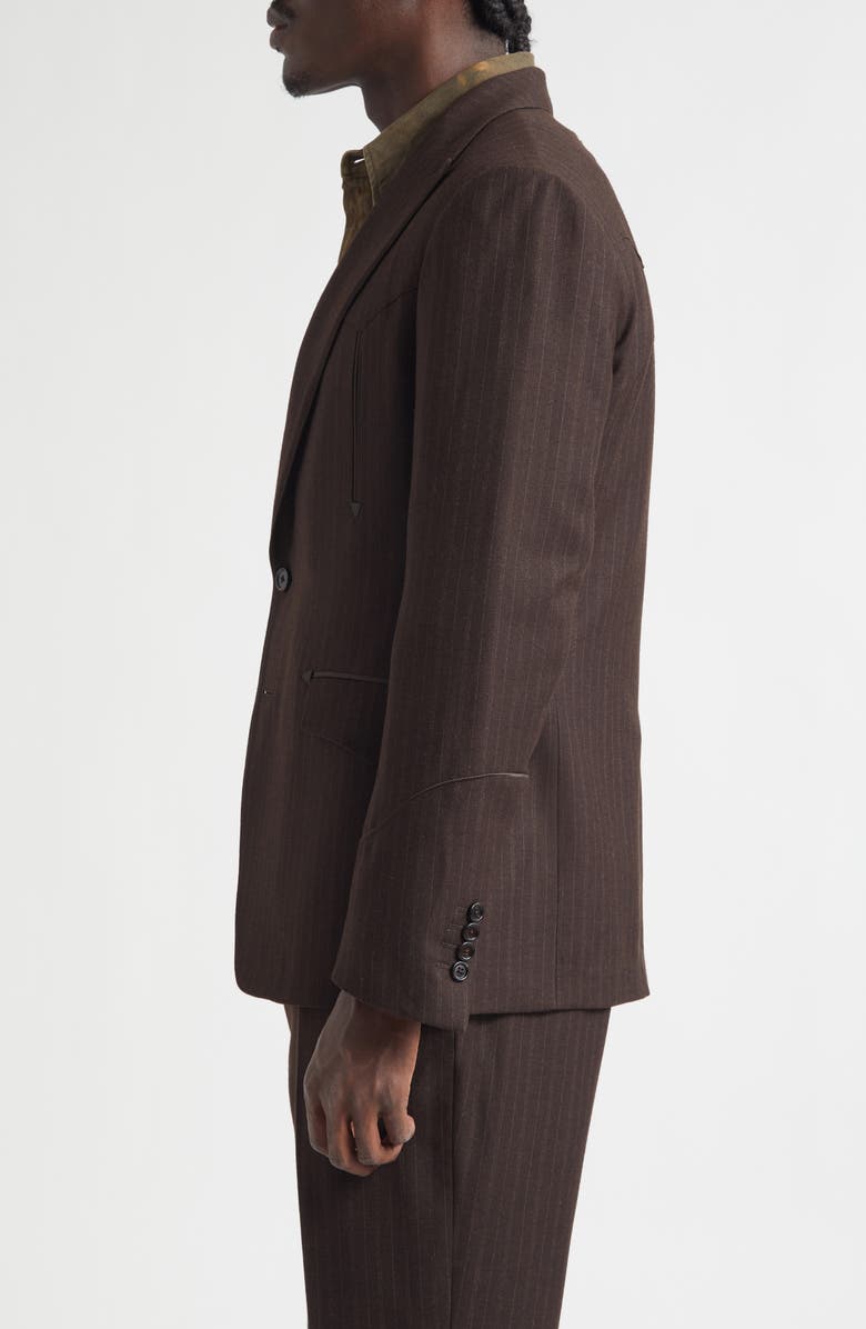 Double RL Pinstripe Wool Flannel Western Tuxedo Jacket, Alternate, color, Brown Charcoal