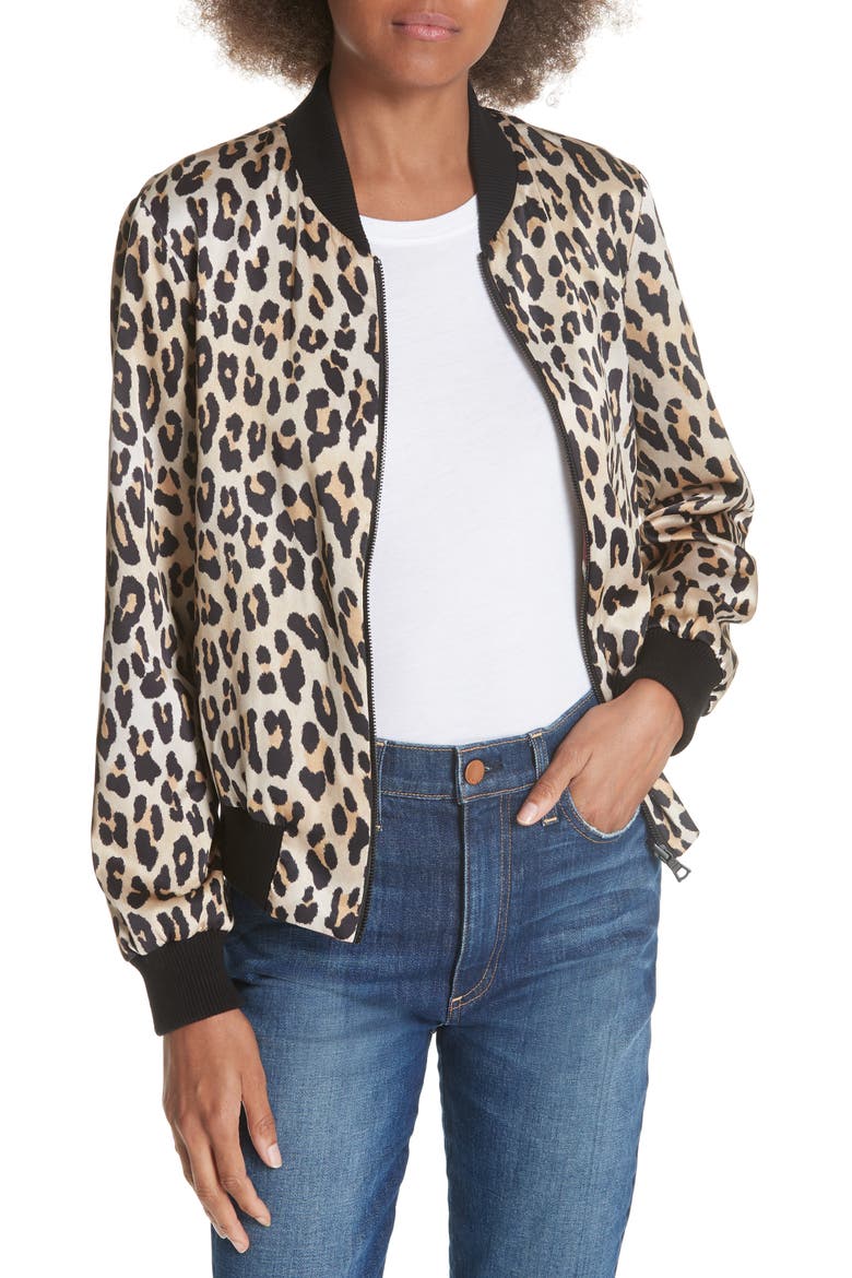 Lonnie Reversible Silk Bomber Jacket, Main, color, HAZY FLORAL WINE/ LEOPARD