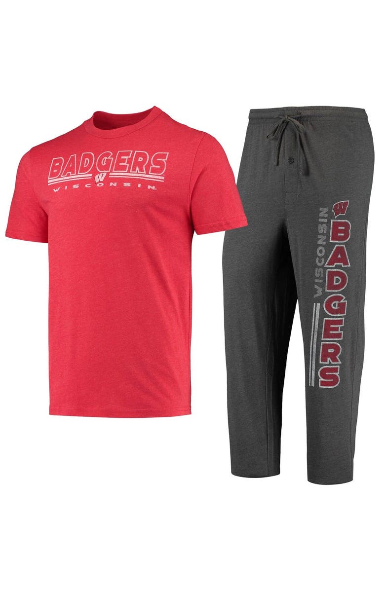 CONCEPTS SPORT Men's Concepts Sport Heathered Charcoal/Red Wisconsin Badgers Meter T-Shirt & Pants Sleep Set, Main, color, 