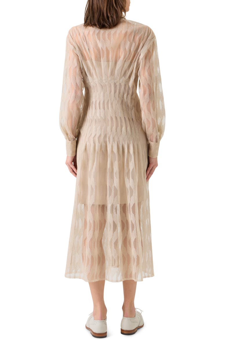Akris High Plains Long Sleeve Tulle Jacquard Shirtdress, Alternate, color, Beige
