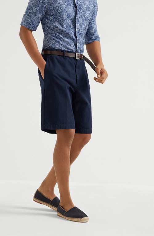 Brunello Cucinelli Garment-dyed Gabardine Bermuda Shorts In Navy Blue