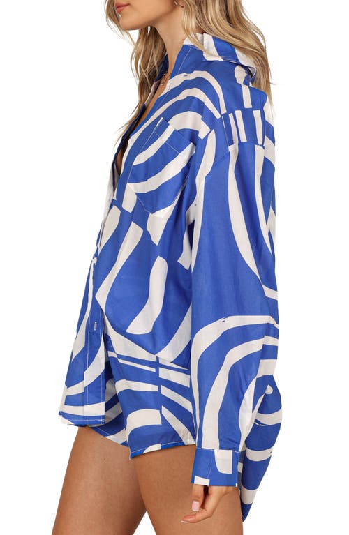 Petal And Pup Petal & Pup Heather Print Oversized Cotton Button-up Shirt In Blue