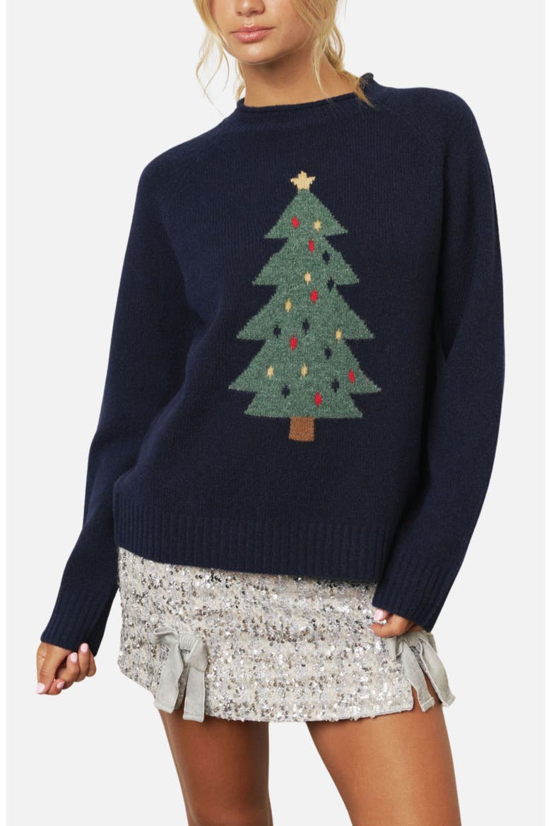 Christmas Tree Crewneck Sweater, Alternate, color, NAVY