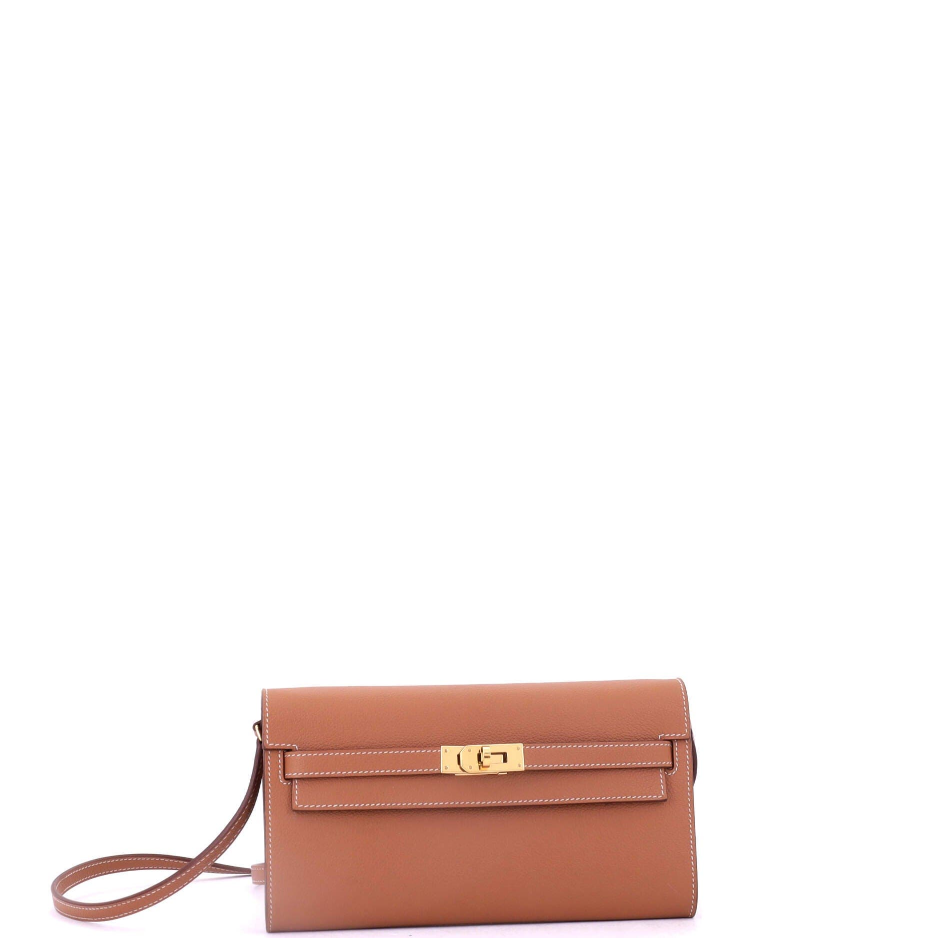 Pre-Owned Hermes Kelly To Go Wallet Evercolor, Alternate, color, Gold