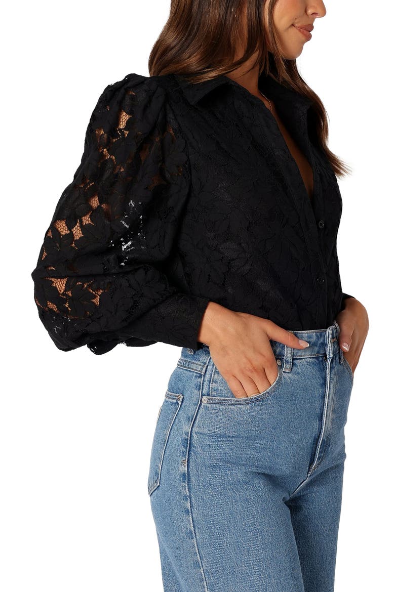 Tadeo Floral Lace Button-Up Shirt, Alternate, color, BLACK