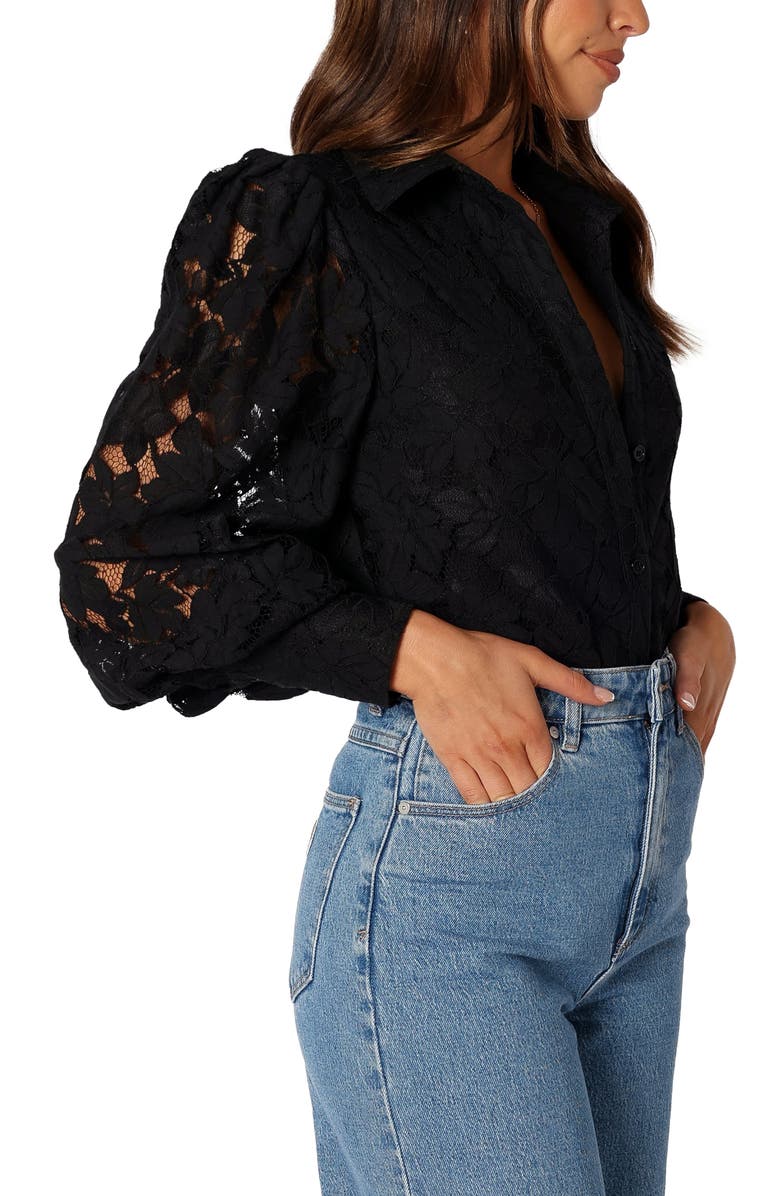 Petal & Pup Tadeo Floral Lace Button-Up Shirt, Alternate, color, Black