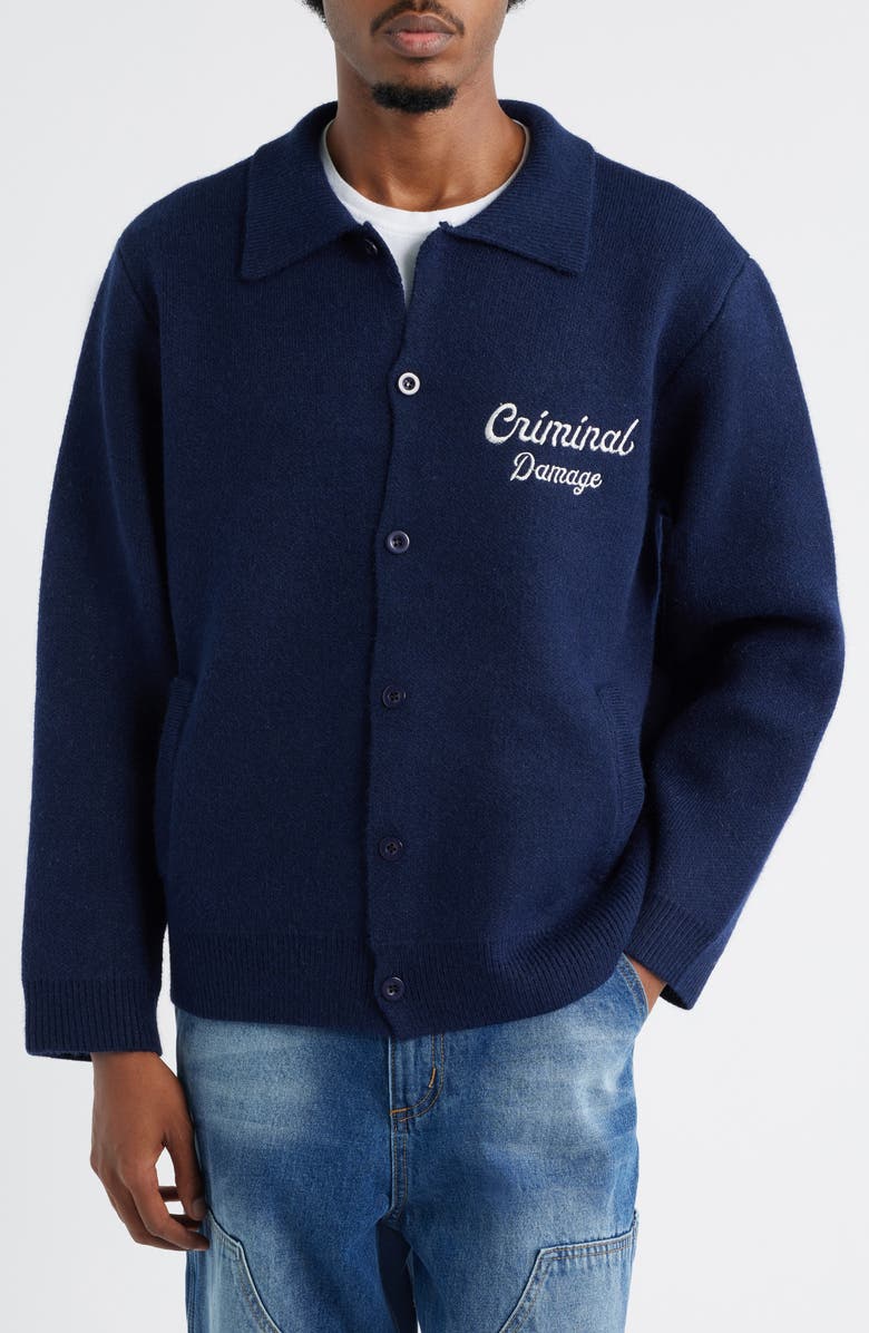 CRIMINAL DAMAGE Knit Trucker Jacket, Alternate, color, Navy