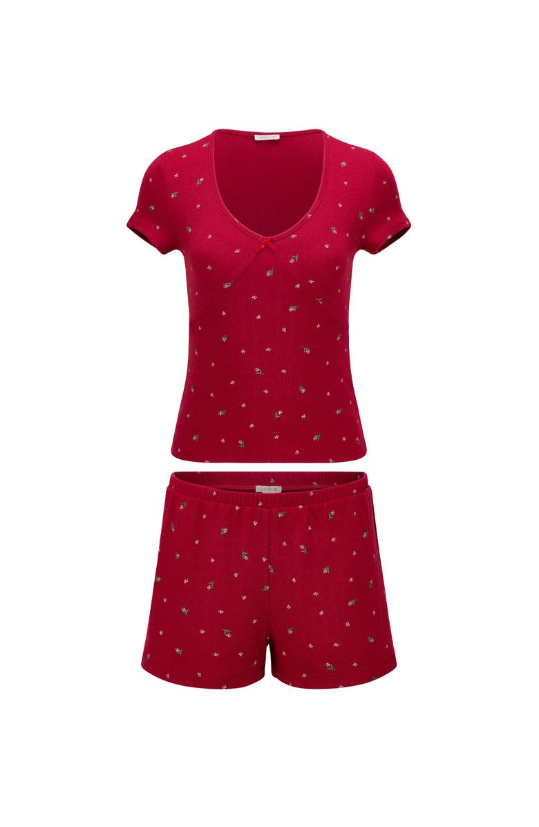 Adore Me Eloise Short Pajama Set, Alternate, color, Floral Red