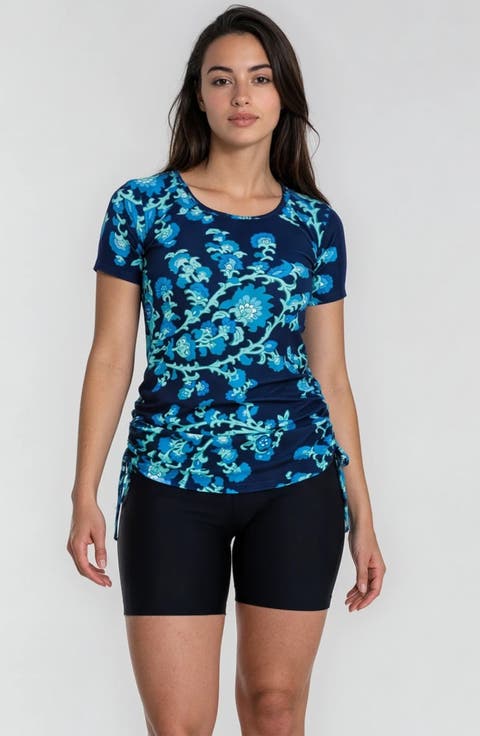 Short Sleeve Adele Swim Top and Black Mid-Thigh Swim Shorts Set