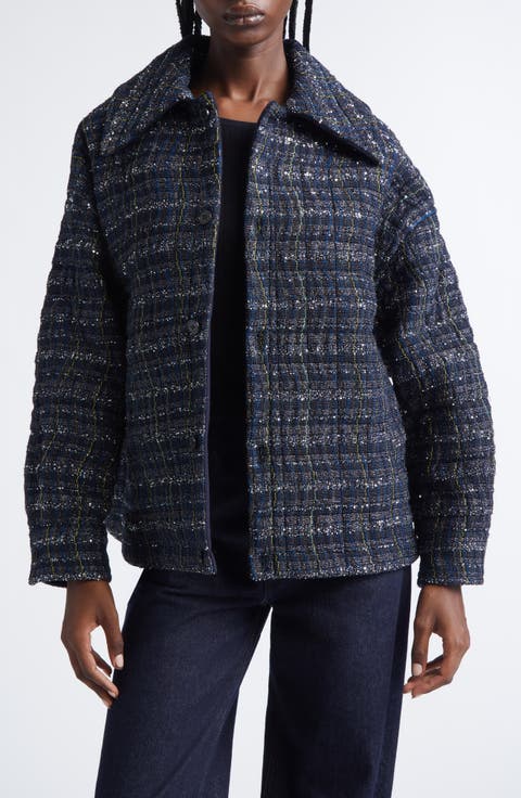 Padded Metallic Wave Check Overshirt