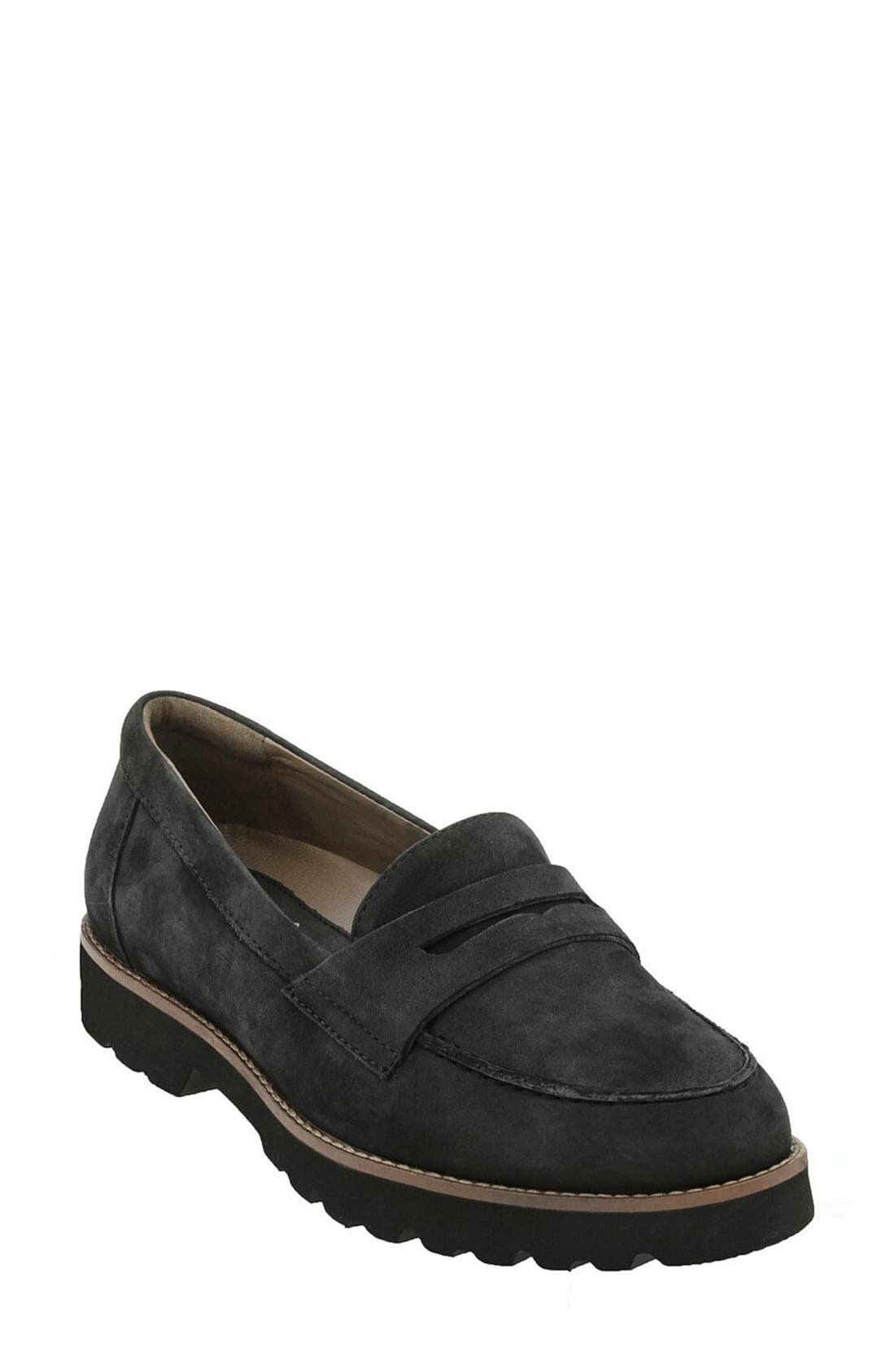 Earthies 'Braga' Loafer, Main, color, BLACK NUBUCK LEATHER