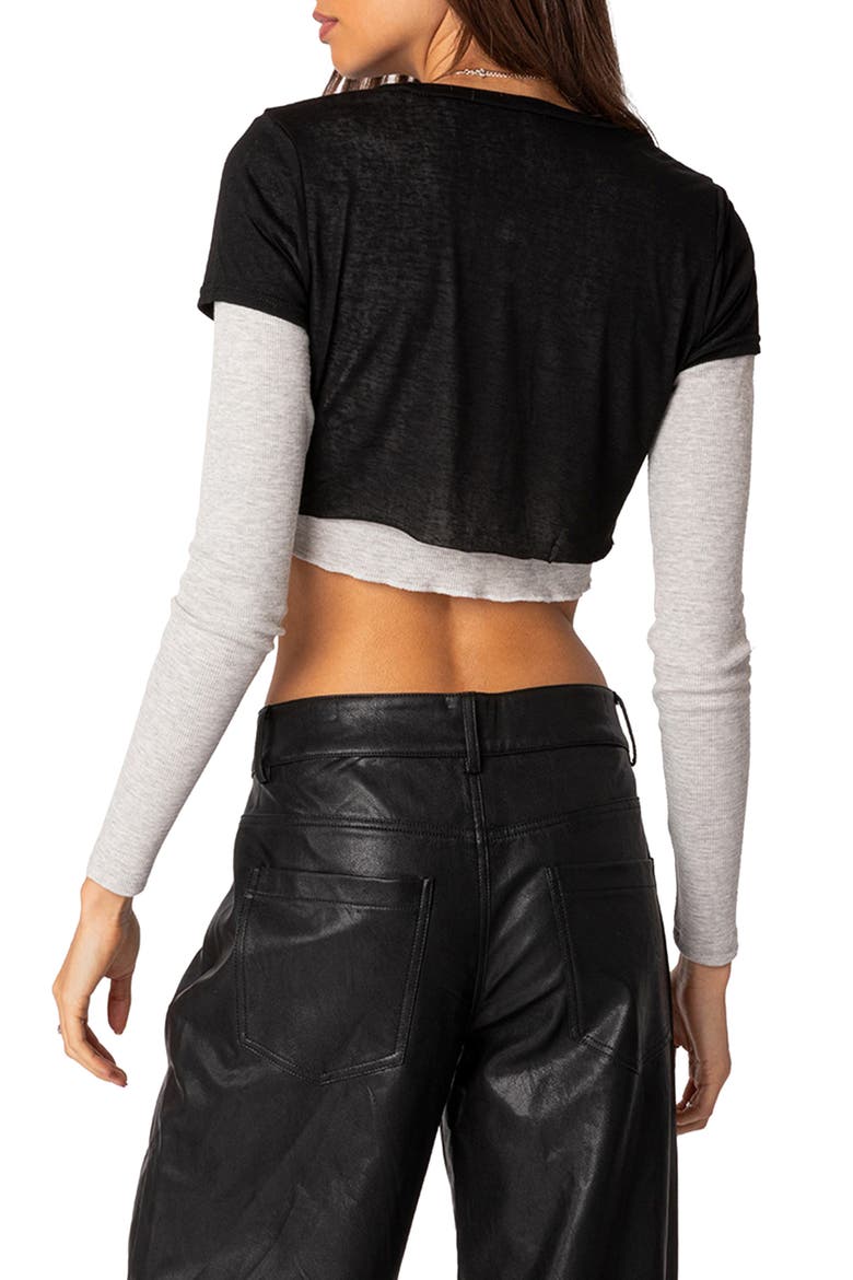 Crop Layered T-Shirt, Alternate, color, BLACK-AND-GRAY