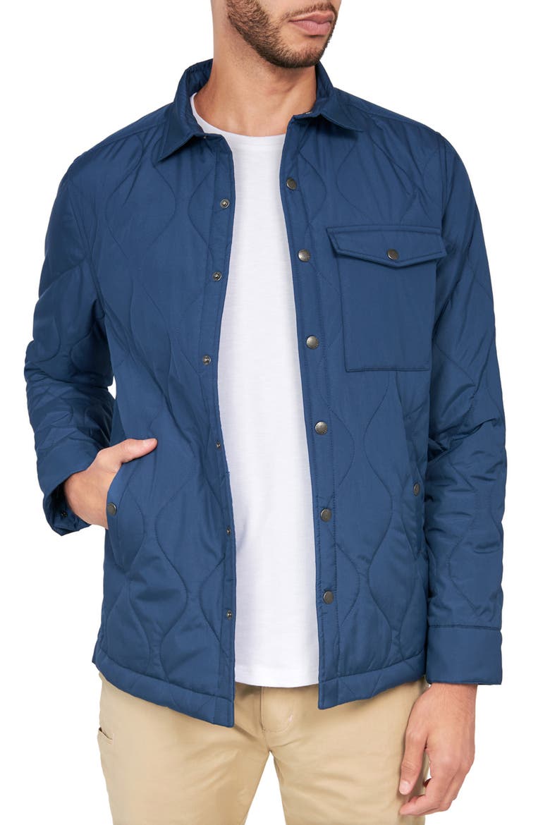 Solid Blue Quilted Shirt Jacket, Main, color, BLUE