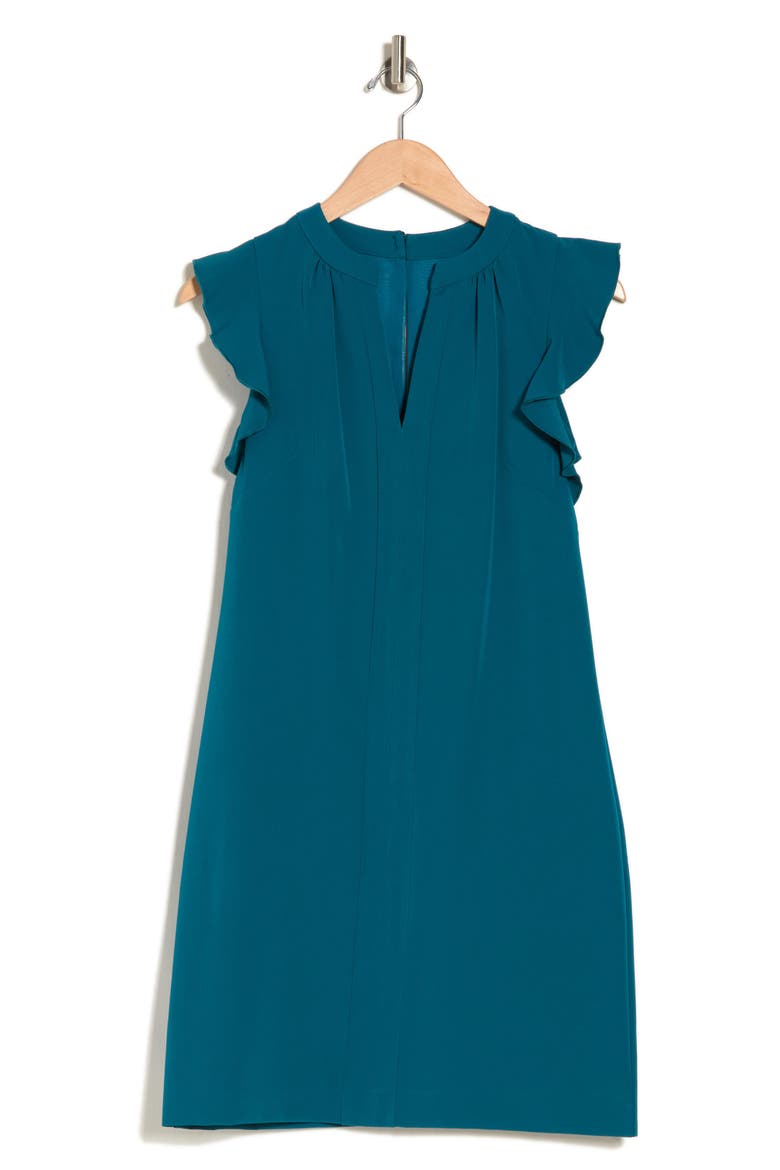 V-Neck Sleeveless Ruffle Trim Dress, Alternate, color, DK TEAL