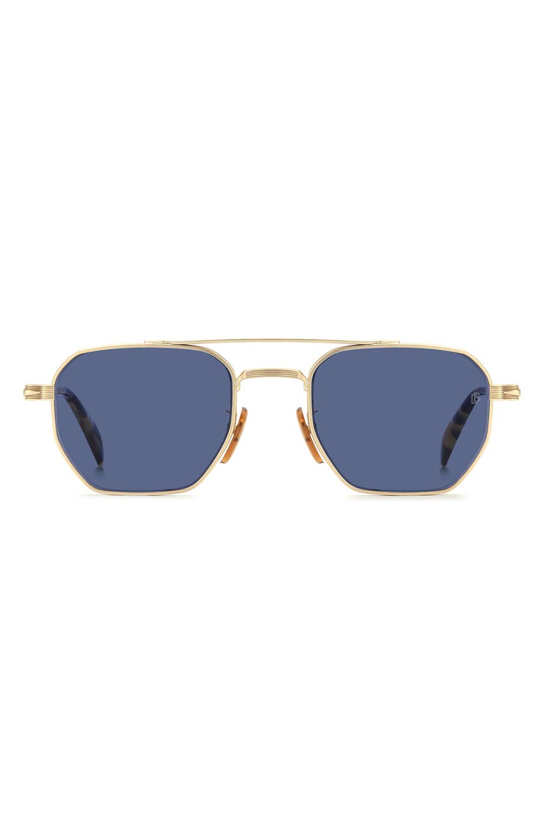 David Beckham Eyewear 52mm Navigator Sunglasses, Main, color, Gold Honey Havana/ Blue Avio