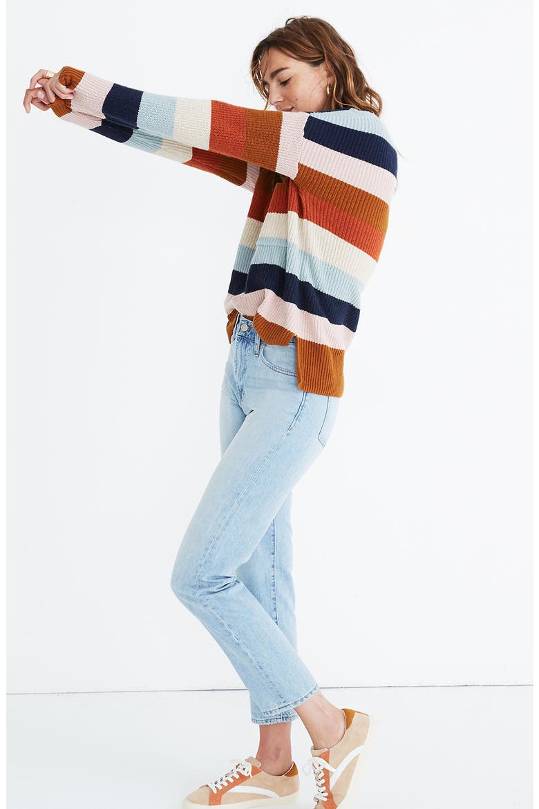 Thompson Rainbow Stripe Pocket Pullover Sweater, Alternate, color, HEATHER FAWN MULTI STRIPE