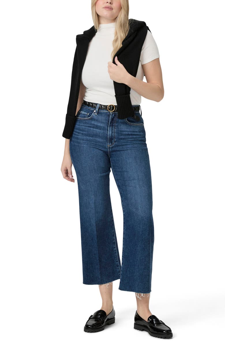 PAIGE Flaunt Spotlight Curvy Raw Hem High Waist Crop Wide Leg Jeans, Alternate, color, Vignette