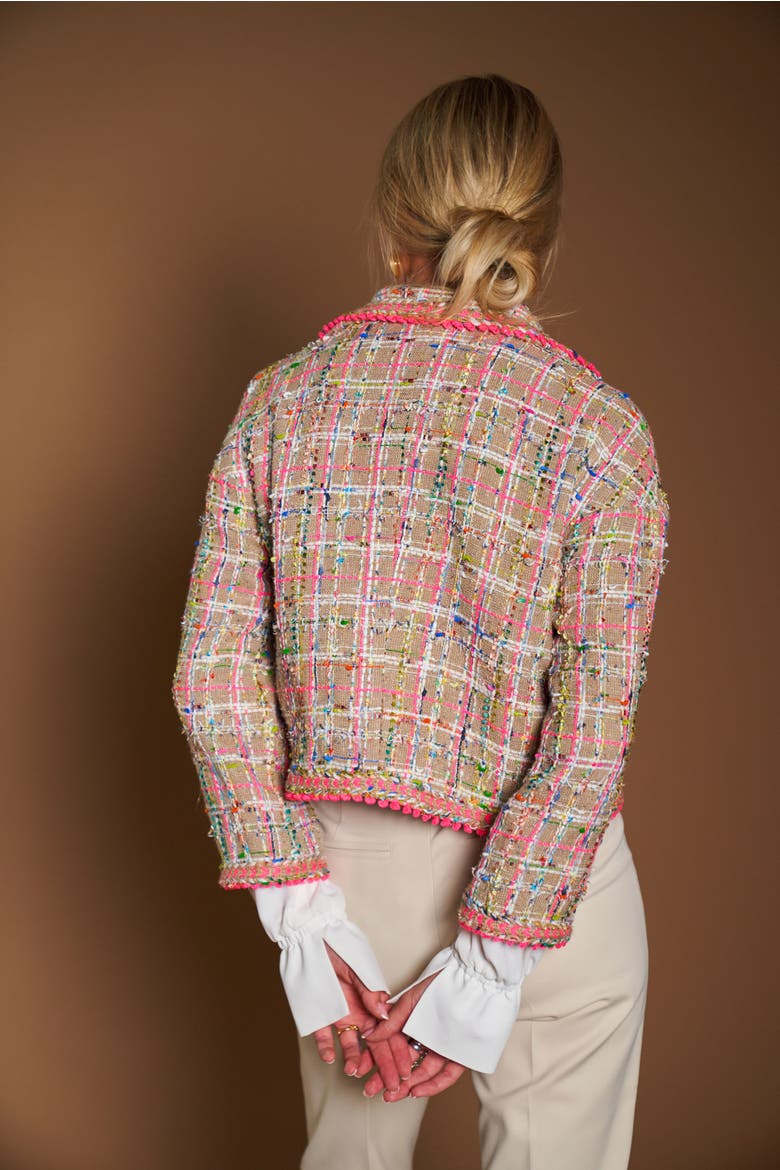 Plaid Tweed Jacket With Neon Trimming, Alternate, color, Sand / Multicolour