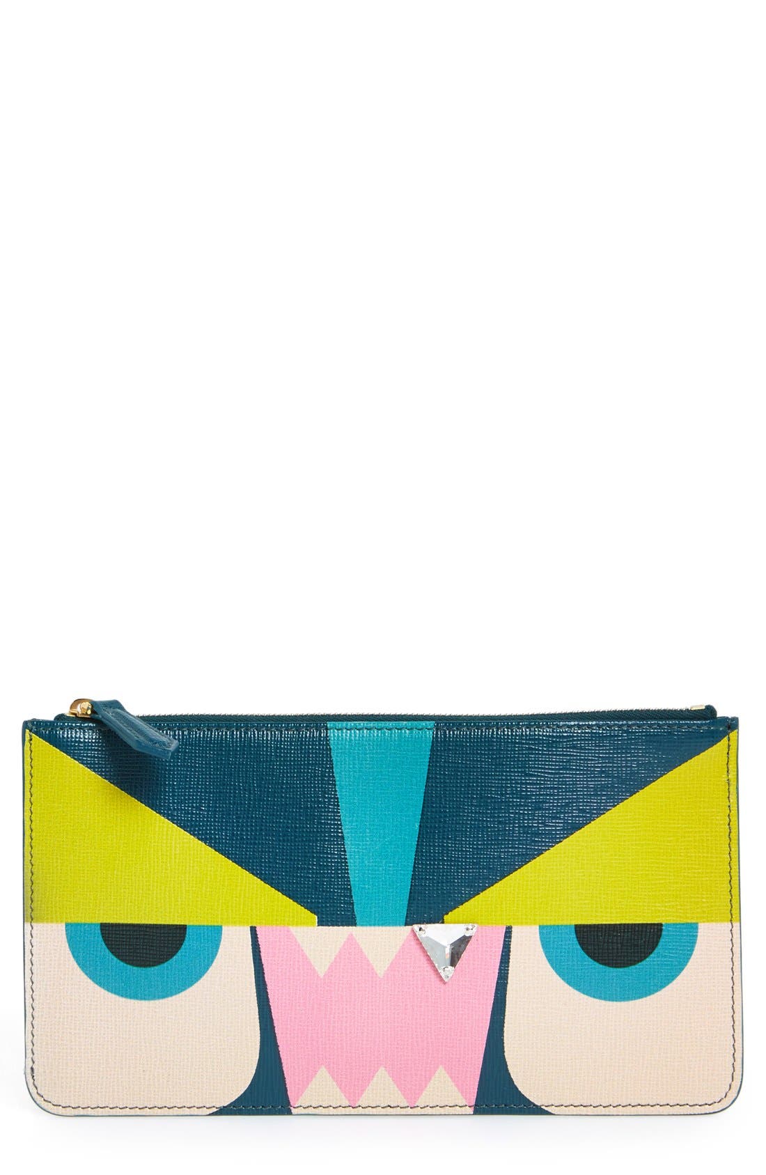 'Monster' Zip Top Leather Pouch, Main, color, BLUE