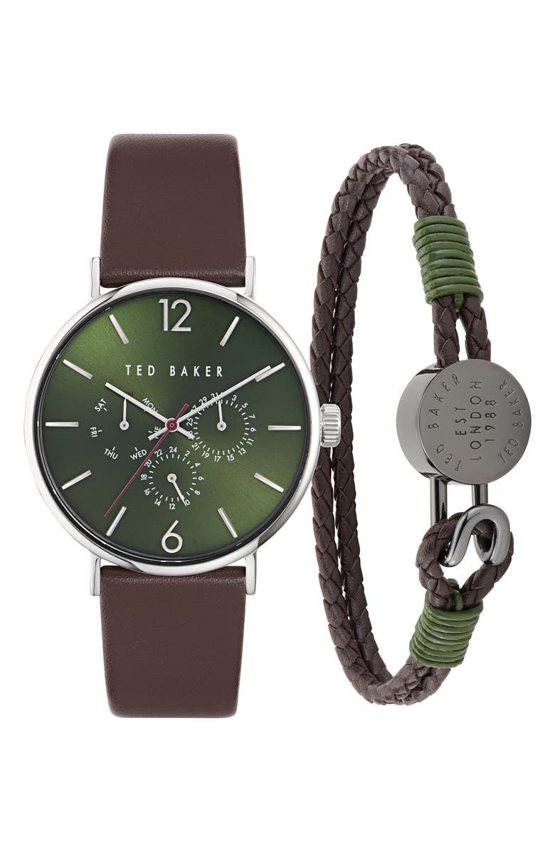 Ted Baker Phylipa Multifunction Leather Strap Watch & Bracelet Set, 41mm, Main, color, 