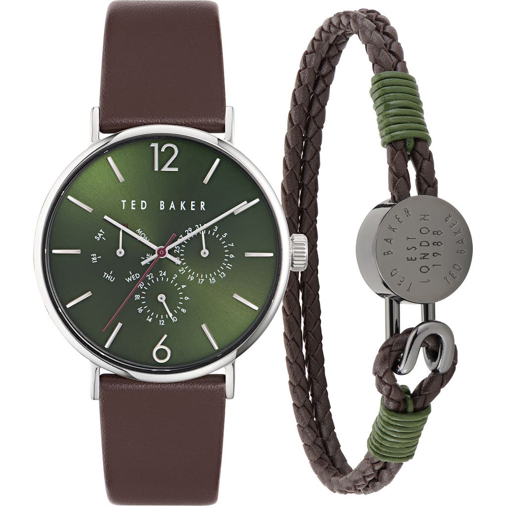 Ted Baker Phylipa Multifunction Leather Strap Watch & Bracelet Set, 41mm In Silver