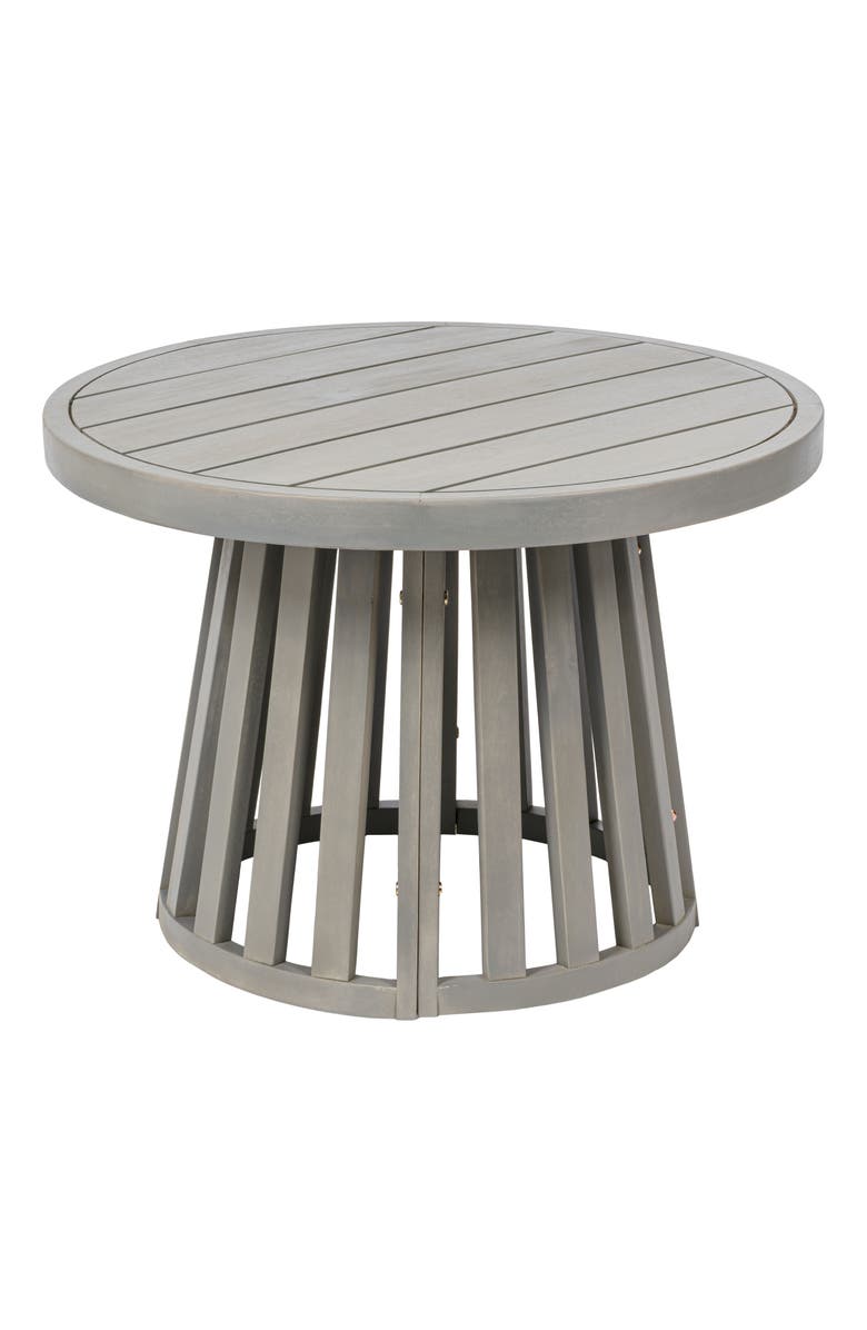 JONATHAN Y Solanya 27.5" Modern Coastal Acacia Wood Indoor/Outdoor Pedestal Base Round Coffee Table, Main, color, Gray Wash