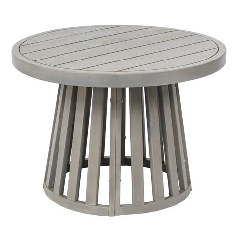 Solanya 27.5" Modern Coastal Acacia Wood Indoor/Outdoor Pedestal Base Round Coffee Table