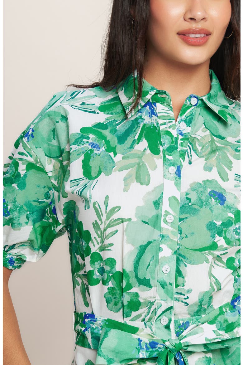 Floral Midi Shirtdress, Alternate, color, IVORY/ GREEN