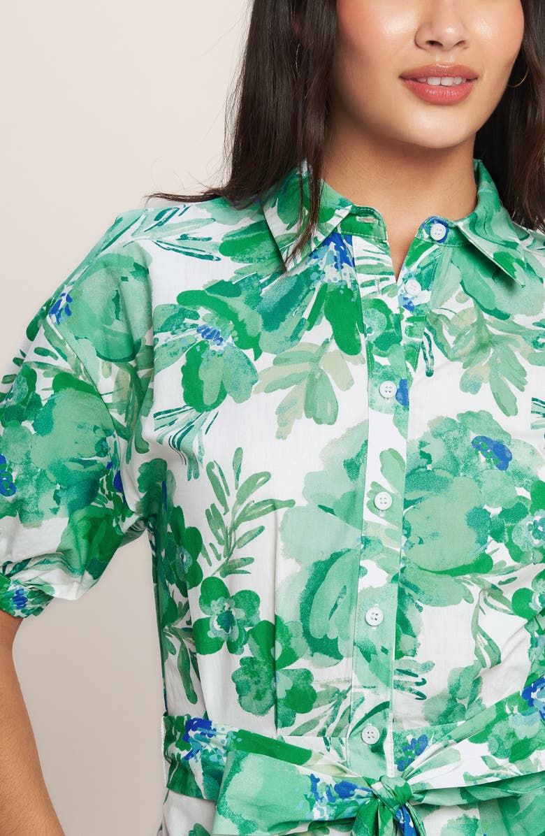FLYING TOMATO Floral Midi Shirtdress, Alternate, color, Ivory/ Green