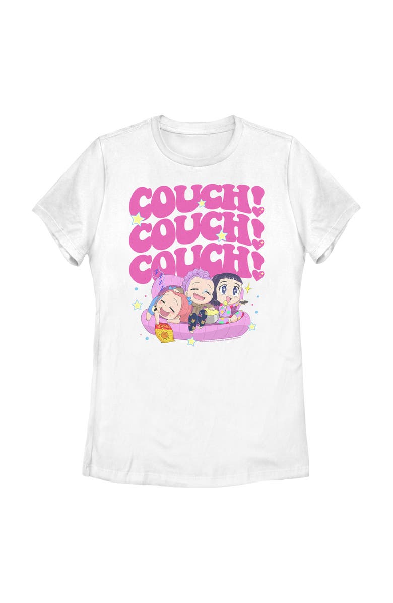 KPop Demon Hunters Women's KPop Demon Hunters Cute Friendship Couch Time Graphic T-Shirt, Main, color, White