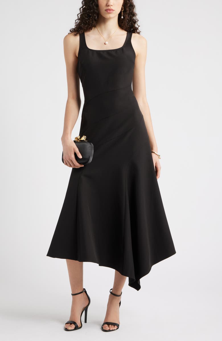 Chelsea28 Seam Detail Asymmetric Midi Dress, Alternate, color, Black