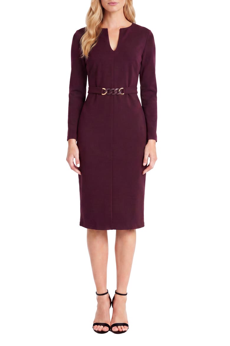Belted Long Sleeve Dress, Main, color, ARRESTING BURGUNDY