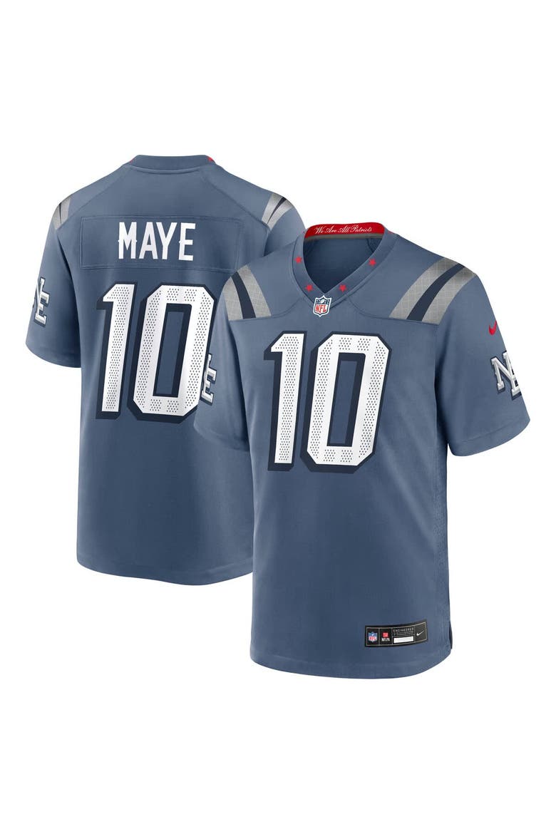 Men's Nike Drake Maye Storm Blue New England Patriots 2025 Rivalries Collection Game Jersey, Main, color, Blue