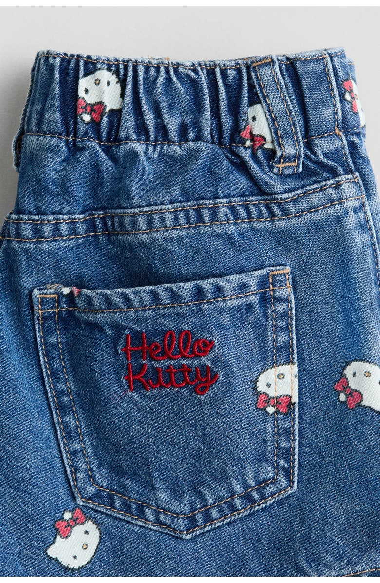 H&M Printed Denim Shorts, Alternate, color, Denim Blue/Hello Kitty