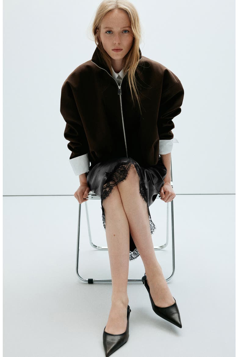 Eyelash Lace Trim Faux Leather Skirt, Alternate, color, BLACK