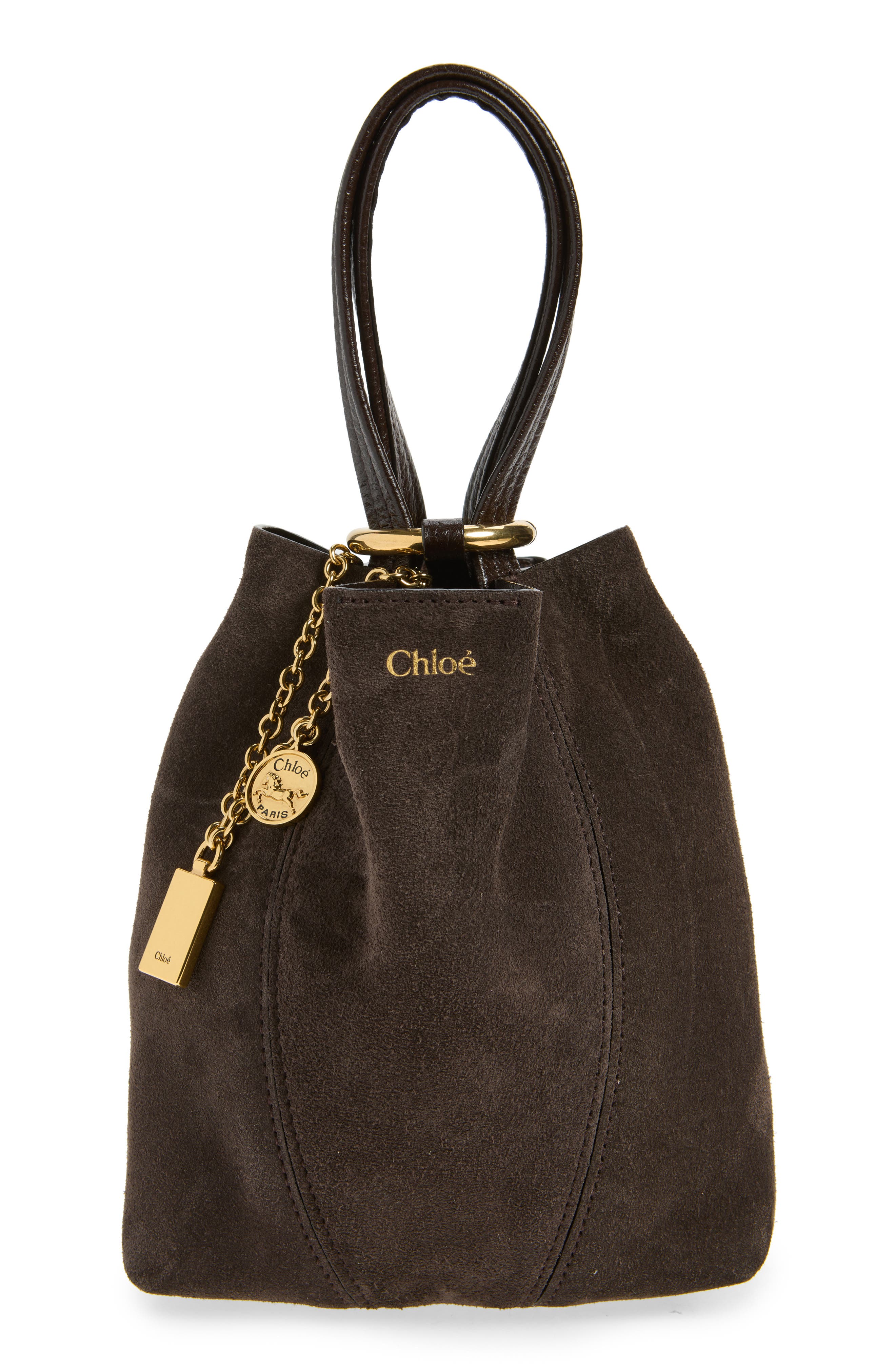 Chloé Small Spin Suede Crossbody Tote, Alternate, color, Kohl Brown