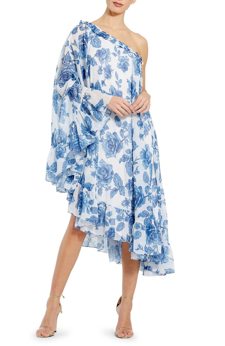 Mac Duggal Floral Cape Overlay One-Shoulder Midi Shift Dress, Main, color,