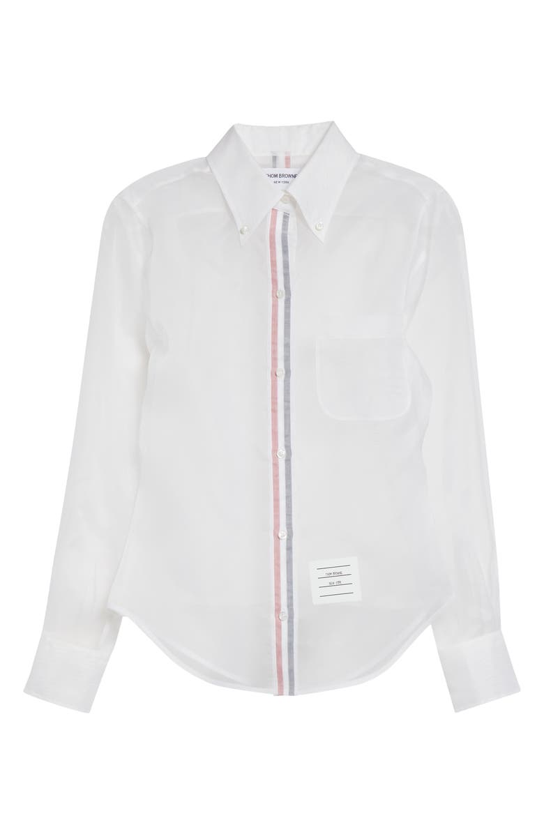 Thom Browne Silk Organza Button-Up Shirt, Main, color, White
