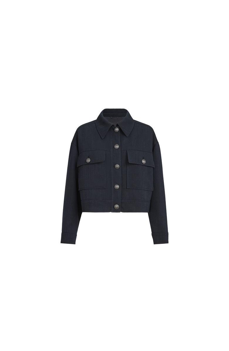 Brunello Cucinelli Crêpe chevron cropped outerwear jacket, Alternate, color, Navy Blue