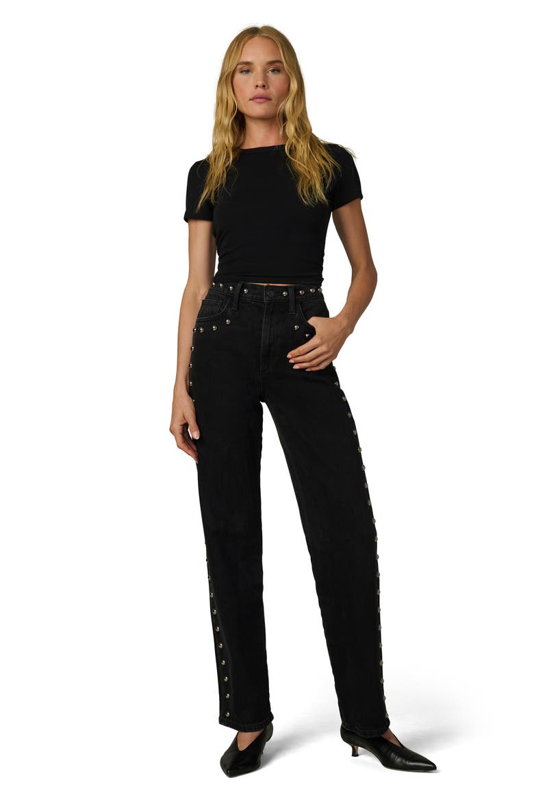 The Margot Embellished Studded High Waist Straight Leg Jeans, Alternate, color, CHIC SHADOW